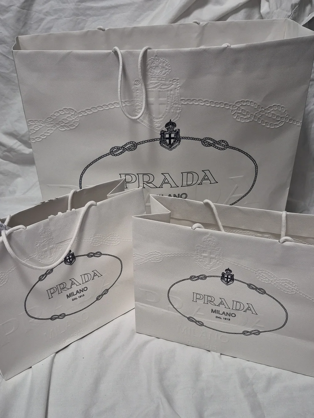 Set of 3 Prada White Logo Shopping Totes - White & Black Accents